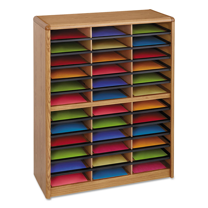Safco Steel/Fiberboard Literature Sorter, 36 Compartments, 32.25 x 13.5 x 38, Oak (SAF7121MO)