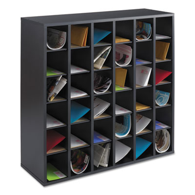 Safco Wood Mail Sorter with Adjustable Dividers, Stackable, 36 Compartments, 33.75 x 12 x 32.75, Black (SAF7766BL)