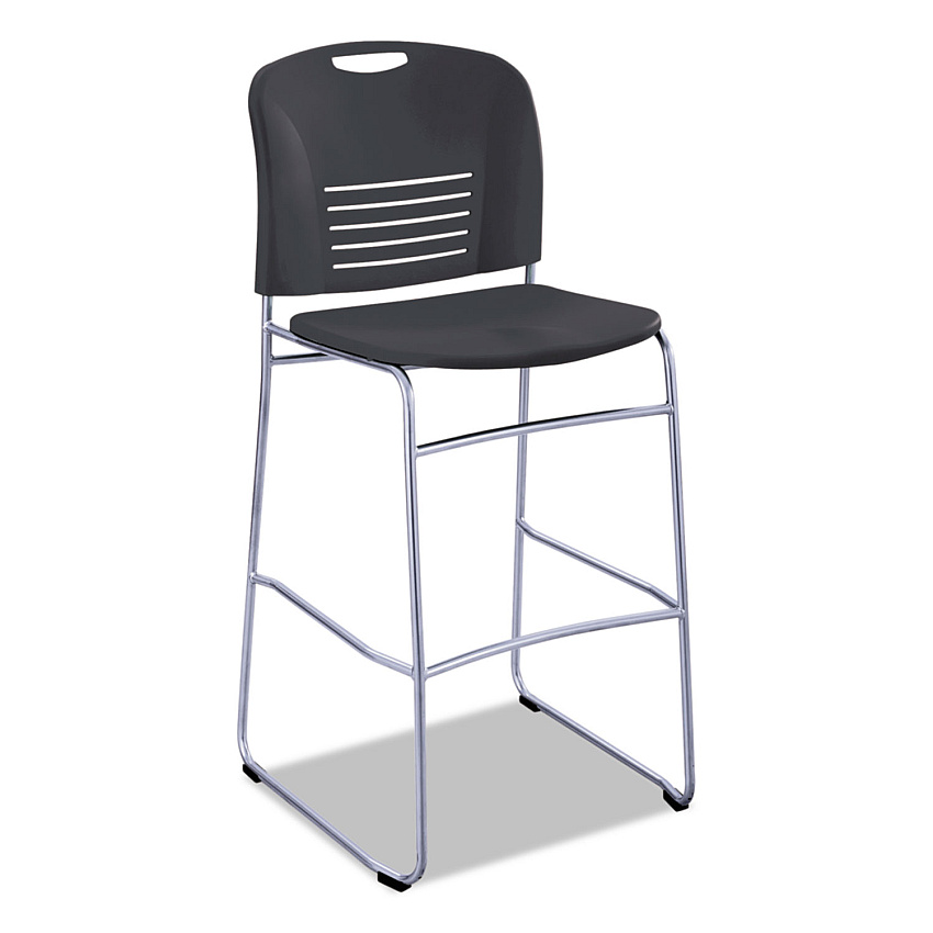 Safco Vy Sled Base Bistro Chair, Supports Up to 350 lb, 30.5" Seat Height, Black Seat, Black Back, Silver Base (SAF4295BL)