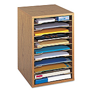 Safco Wood Vertical Desktop Sorter, 11 Compartments, 10.63 x 11.88 x 16, Medium Oak (SAF9419MO)