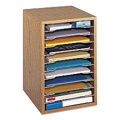 Safco Wood Vertical Desktop Sorter, 11 Compartments, 10.63 x 11.88 x 16, Medium Oak (SAF9419MO)