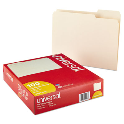 Universal Top Tab File Folders, 1/3-Cut Tabs: Assorted, Letter Size, 0.75" Expansion, Manila, 100/Box (12113)
