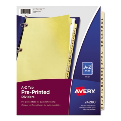 Avery Preprinted Laminated Tab Dividers w/Copper Reinforced Holes, 25-Tab, Letter (24280)