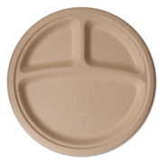 Eco-Products Wheat Straw Dinnerware, 3-Compartment Plate, 10" dia, 500/Carton (EPPW103)