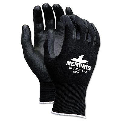 MCR Safety Economy PU Coated Work Gloves, Black, Large, Dozen (CRW9669L)