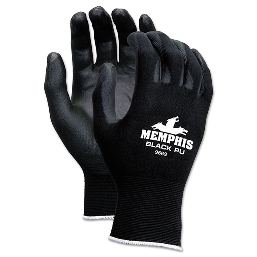 MCR Safety Economy PU Coated Work Gloves, Black, Medium, Dozen (CRW9669M)