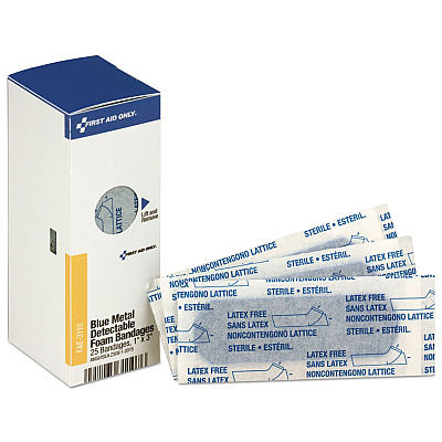 First Aid Only Metal Detectable Adhesive Bandages, Foam, Blue, 1 x 3, 25/Box (FAOFAE3110)