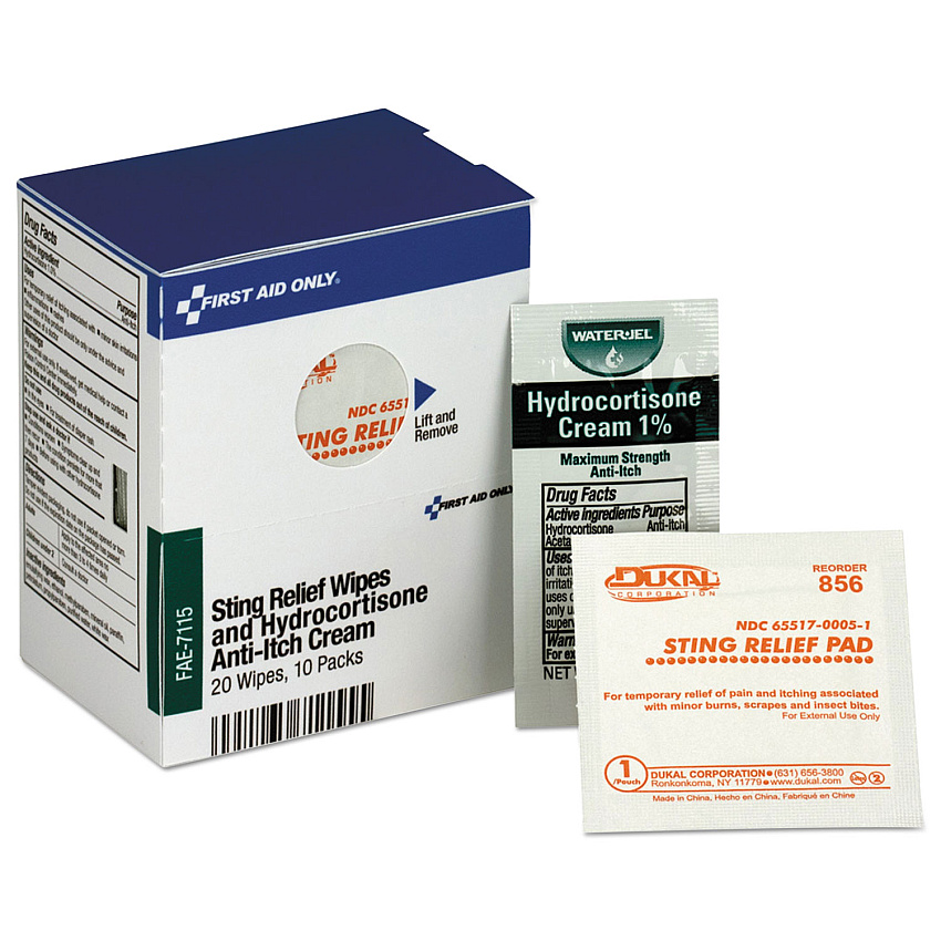 First Aid Only Refill for SmartCompliance Cabinet, 20 Sting Relief Wipes, 10 Hydrocortisone Packs (FAOFAE7115)