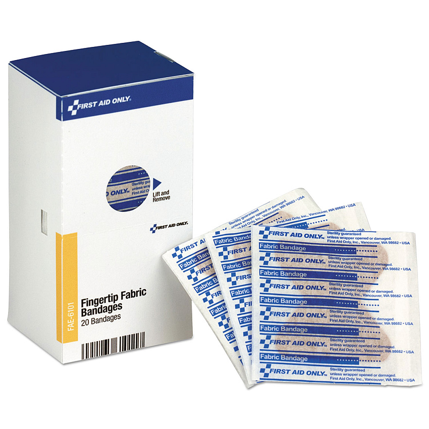 First Aid Only Refill for SmartCompliance General Business Cabinet, Fingertip Fabric Bandages, 20/Box (FAOFAE6101)