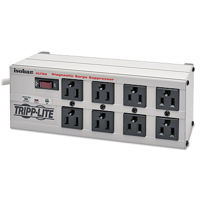 Tripp Lite Isobar Surge Protector, 8 AC Outlets, 25 ft Cord, 3,840 J, Light Gray (TRPISOBAR825ULT)