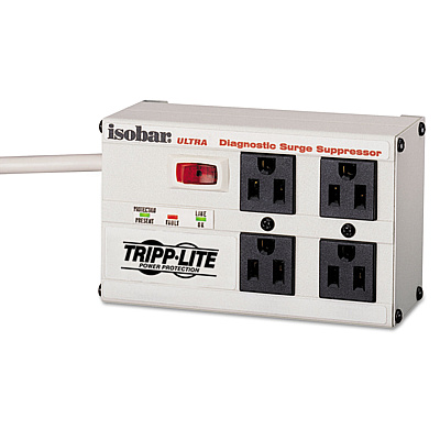 Tripp Lite Isobar Surge Protector with Diagnostic LEDs, 4 AC Outlets, 6 ft Cord, 3,330 J, Light Gray (ISOBAR4ULTRA)