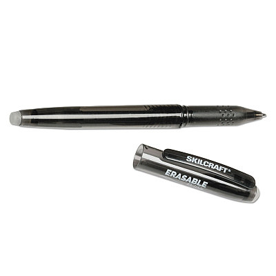 AbilityOne 7520016580391, SKILCRAFT Erasable Re-Write Gel Pen, Stick, Medium 0.7 mm, Black Ink, Smoke/Black Barrel, Dozen