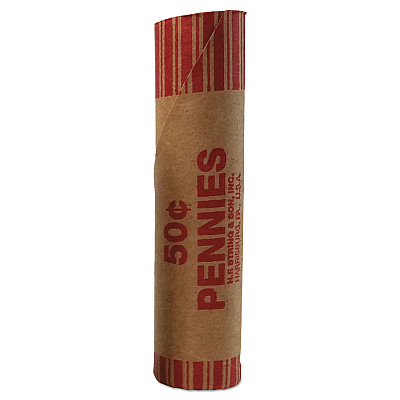 Iconex Preformed Tubular Coin Wrappers, Pennies, $0.50, 1,000 Wrappers/Box (PMC65029)