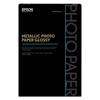 Epson Professional Media Metallic Gloss Photo Paper, 5.5 mil, 13 x 19, White, 25/Pack (EPSS045590)