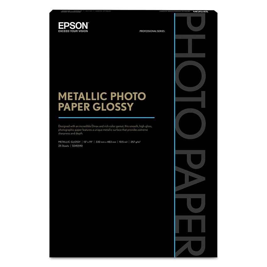 Epson Professional Media Metallic Gloss Photo Paper, 5.5 mil, 13 x 19, White, 25/Pack (EPSS045590)