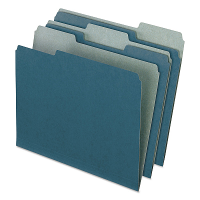 Earthwise by Pendaflex 100% Recycled Colored File Folders, 1/3-Cut Tabs: Assorted, Letter Size, 0.5" Expansion, Blue, 100/Box (PFX04302)
