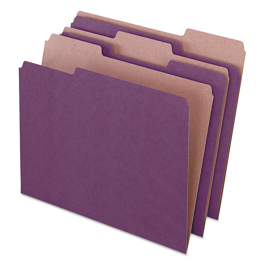 Earthwise by Pendaflex 100% Recycled Colored File Folders, 1/3-Cut Tabs: Assorted, Letter, 0.5" Expansion, Violet, 100/Box (PFX04335)