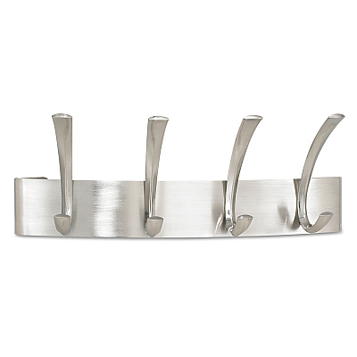 Safco Metal Coat Rack, Wall Rack, Four Hooks, Steel, 14.25w x 4.5d x 5.25h, Brushed Nickel (SAF4205SL)