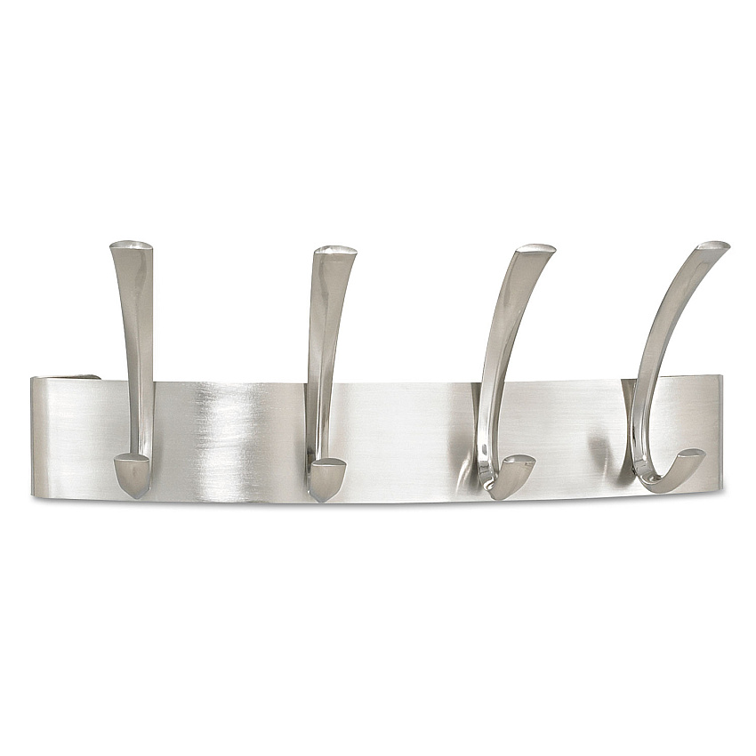 Safco Metal Coat Rack, Wall Rack, Four Hooks, Steel, 14.25w x 4.5d x 5.25h, Brushed Nickel (SAF4205SL)