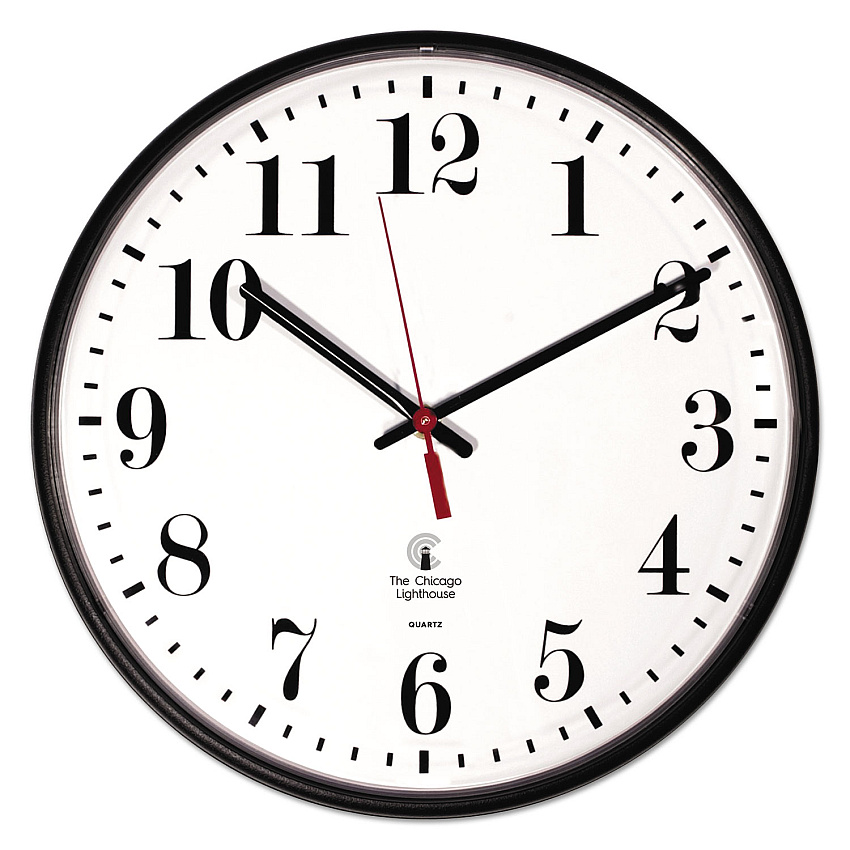 Chicago Lighthouse Quartz Slimline Clock, 12.75" Overall Diameter, Black Case, 1 AA (sold separately) (ILC67300002)