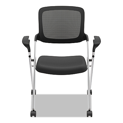 HON VL314 Mesh Back Nesting Chair, Supports Up to 250 lb, 19" Seat Height, Black Seat, Black Back, Silver Base (BSXVL314SLVR)