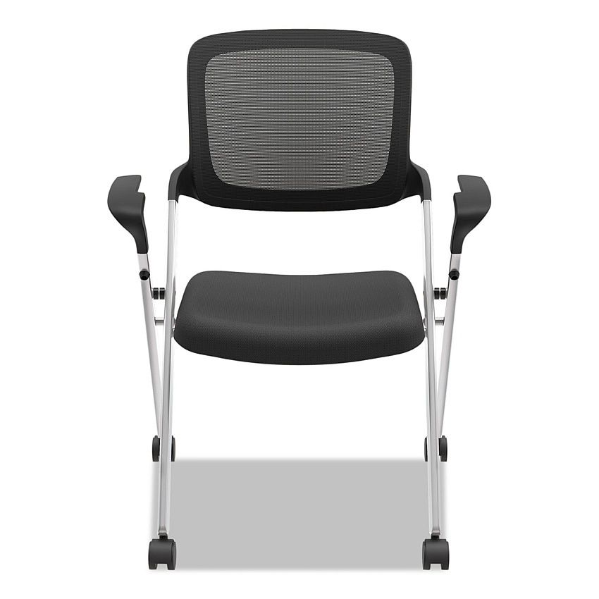 HON VL314 Mesh Back Nesting Chair, Supports Up to 250 lb, 19" Seat Height, Black Seat, Black Back, Silver Base (BSXVL314SLVR)