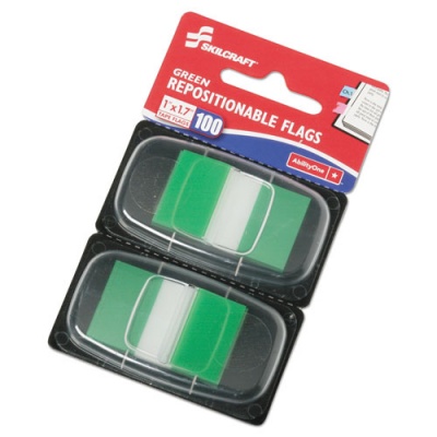 AbilityOne 7510013152020 SKILCRAFT Page Flags, 1 x 1.75, Green, 50 Flags/Dispenser, 2 Dispensers/Pack100/Pack