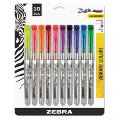 Zebra Zazzle Liquid Ink Highlighter, Assorted Ink Colors, Chisel Tip, Assorted Barrel Colors, 10/Set (71111)