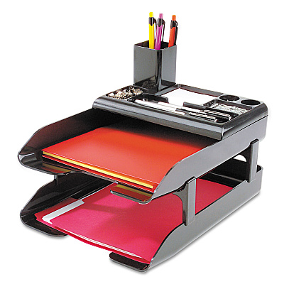 deflecto Corporate Desk Tray Set, 2 Sections, Letter to Legal Size Files, 10" x 13.63" x 2.25", Black, Set (DEF583004)