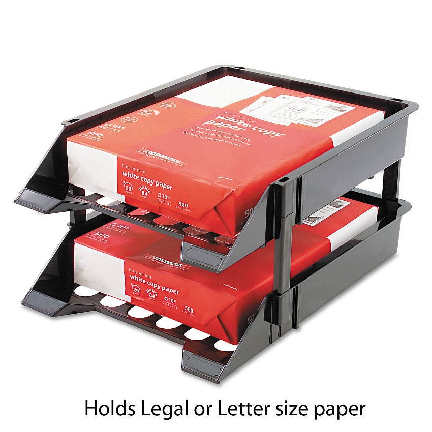 deflecto SuperTray Countertop Tray Set, 2 Sections, Letter to Legal Size Files, 11" x 14.88" x 2.5", Black, 2/Pack (DEF63304)