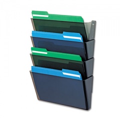 deflecto DocuPocket Stackable Four-Pocket Wall File, 4 Sections, Letter Size, 13" x 4", Smoke (73402)