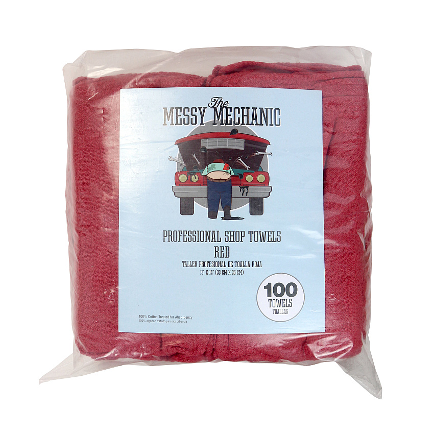 Messy Mechanic Shop Towels 100 Pack 12x14 Red, Bag Of 100 (AT-STB100-BG)