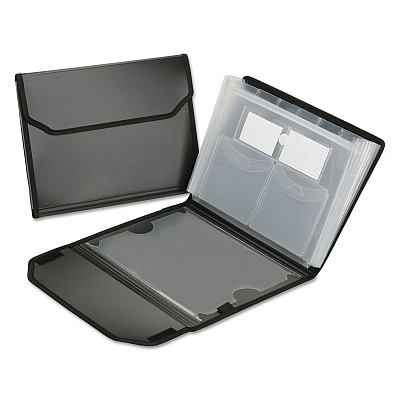 AbilityOne 7530016599976 SKILCRAFT Expanding Files, 1" Expansion, 7 Sections, Elastic Cord Closure, Straight Tabs, Letter Size, Black