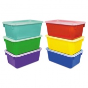 Storex Cubby Bins with Clear Lids, 12.25" x 7.75" x 5.13", Assorted Colors, 6/Pack (62406E06C)