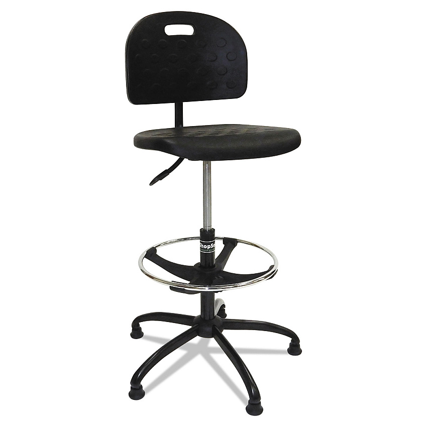 ShopSol Workbench Shop Chair, Supports Up to 250 lb, 22" to 32" Seat Height, Black (SSX1010275)