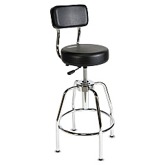 ShopSol Heavy-Duty Shop Stool, Supports Up to 300 lb, 29" to 34" Seat Height, Black Seat/Back, Chrome Base (SSX3010002)