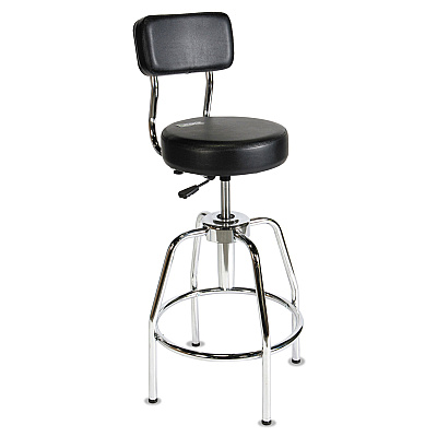 ShopSol Heavy-Duty Shop Stool, Supports Up to 300 lb, 29" to 34" Seat Height, Black Seat/Back, Chrome Base (SSX3010002)