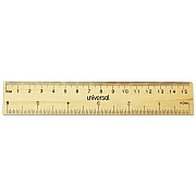 Universal Flat Wood Ruler, Standard/Metric, 6" Long (UNV59024)