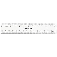 Universal Clear Plastic Ruler, Standard/Metric, 6" Long, Clear, 2/Pack (UNV59025)