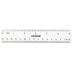 Universal Clear Plastic Ruler, Standard/Metric, 6" Long, Clear, 2/Pack (UNV59025)