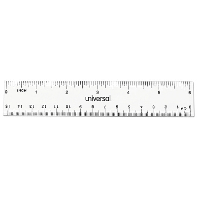 Universal Clear Plastic Ruler, Standard/Metric, 6" Long, Clear, 2/Pack (UNV59025)