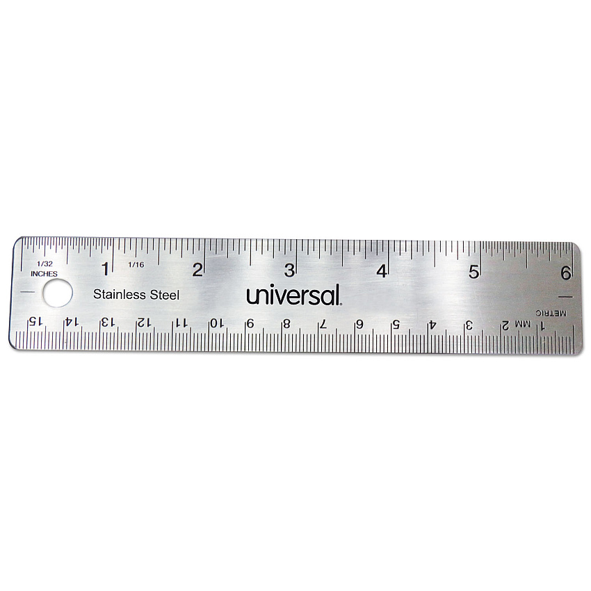 Universal Stainless Steel Ruler, Standard/Metric, 6" Long (UNV59026)
