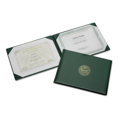 AbilityOne 7510007557077 SKILCRAFT Award Certificate Holder, 8.5 x 11, Army Seal, Green/Gold