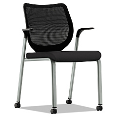 HON Nucleus Series Multipurpose Stacking Chair with ilira-Stretch M4 Back, Supports Up to 300 lb, Black Seat/Back, Platinum Base (HONN606HCU10T1)