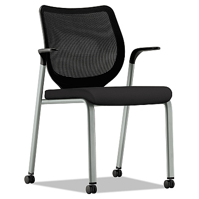 HON Nucleus Series Multipurpose Stacking Chair with ilira-Stretch M4 Back, Supports Up to 300 lb, Black Seat/Back, Platinum Base (HONN606HCU10T1)