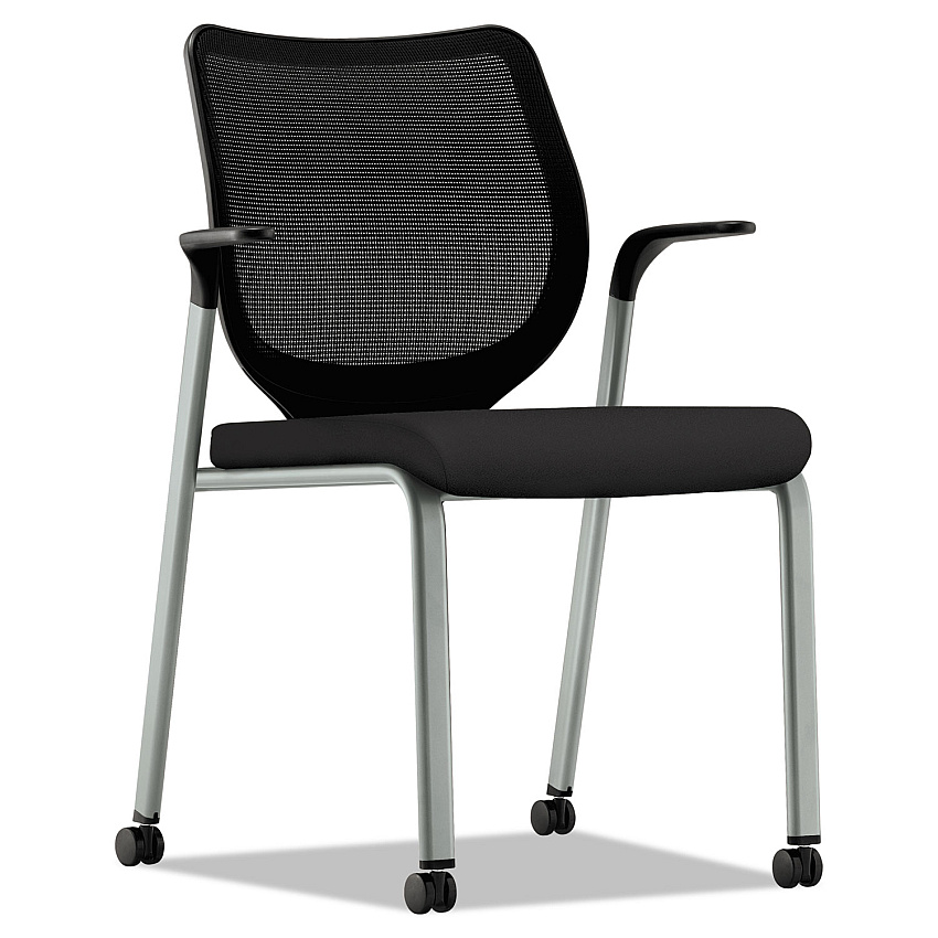 HON Nucleus Series Multipurpose Stacking Chair with ilira-Stretch M4 Back, Supports Up to 300 lb, Black Seat/Back, Platinum Base (HONN606HCU10T1)