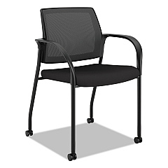 HON Ignition 2.0 4-Way Stretch Mesh Back Mobile Stacking Chair, Supports 300 lb, 18" Seat Height, Black Seat/Back, Black Base (HONIS107HIMCU10)