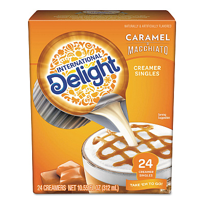 International Delight Flavored Liquid Non-Dairy Coffee Creamer, Caramel Macchiato, Mini Cups, 24/Box (ITD101766)