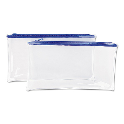 Universal Zippered Wallets/Cases, Transparent Plastic, 11 x 6, Clear/Blue, 2/Pack (UNV69025)