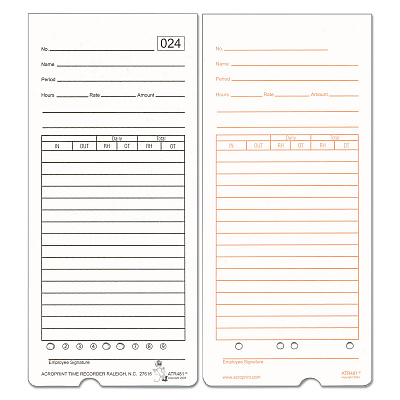 Time Clock Cards for Acroprint ATR480, Two Sides, 7.5 x 3.35, 50/Pack (ACP099115000)